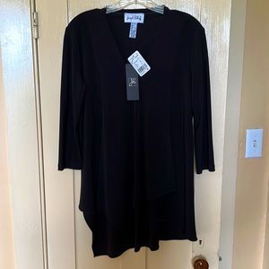 Joseph Ribkoff black v-neck, 3/4-sleeve top—slightly asymmetrical, longer hem.